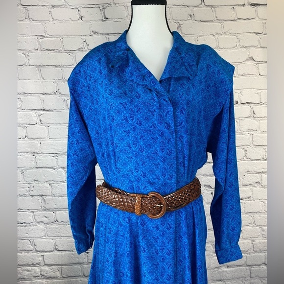 Liz Claiborne Geometric Vintage Shirt Dress Blue size Medium - Picture 14 of 16